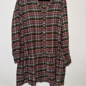 Plaid Button-Up Tunic Dress
